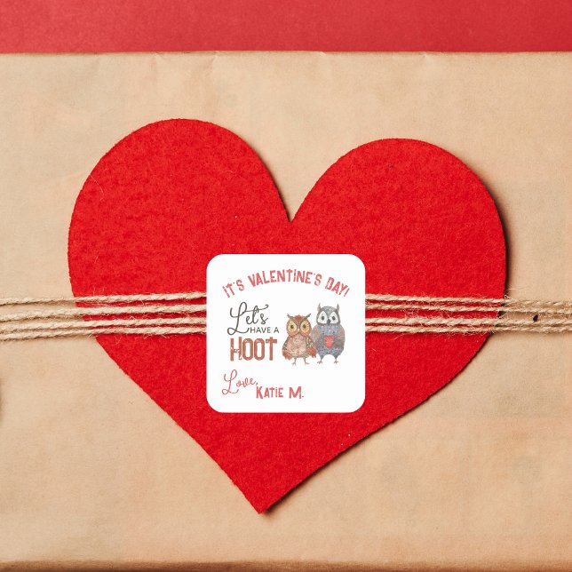 Sticker Carré Enfants Valentine's Day Owls mignonne (Créateur téléchargé)