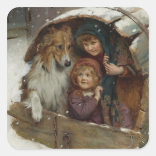 Sticker Carré Enfants victoriens dans Doghouse