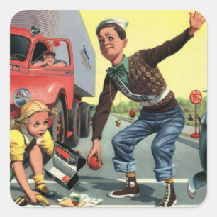 Sticker Carré Enfants vintages, patrouille de sécurité des garço