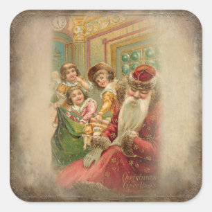 Sticker Carré Enfants vintages prenant des cadeaux pendant que P