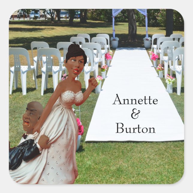 Sticker Carré Enfin Mariage Funny Black Couple (Devant)
