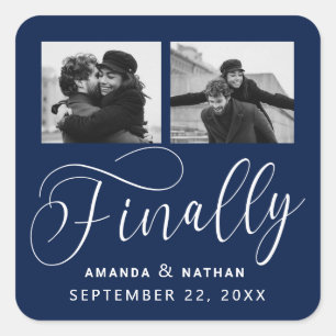 Sticker Carré Enfin minimaliste Mariage 2 Photo Enregistrer la d