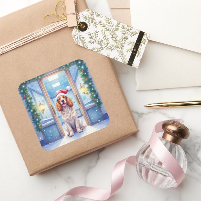 Sticker Carré English Cocker Spaniel Nurse Station Santa Hat (Cadeaux)