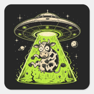 Sticker Carré Enlèvement de vache extraterrestre Weirdcore Surré