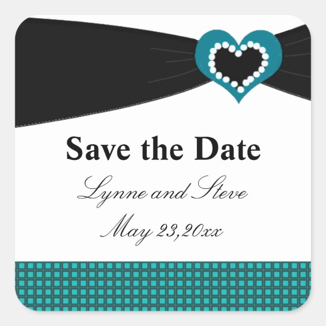 Sticker Carré Enregistrer la date Black Sash Turquoise Bow (Devant)
