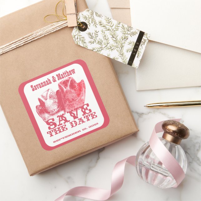 Sticker Carré Enregistrer la date Cowboy CowGirl Casquette Maria (Cadeaux)