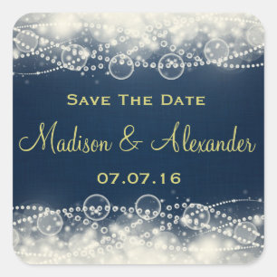 Sticker Carré Enregistrer la date Elegant dentelle et perles sur