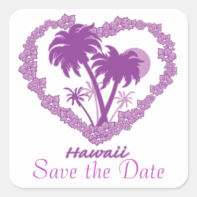 Sticker Carré Enregistrer la date Hawaii (Devant)