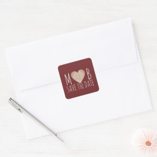 Sticker Carré Enregistrer la date Love Heart Bride Groom Romanti