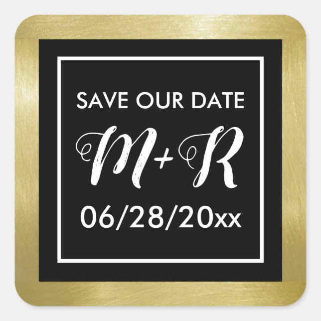Sticker Carré enregistrer la date mariage noir monogramme (Devant)