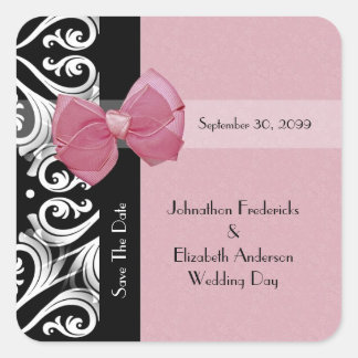 Sticker Carré Enregistrer La Date Mariage Parisien Pink Ribbon