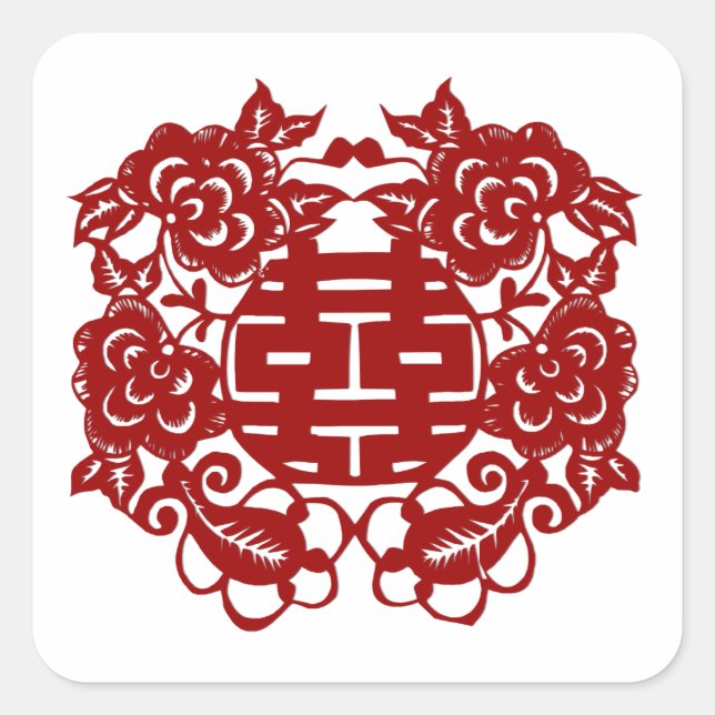 Sticker Carré enregistrer la date rouge double bonheur mariage (Devant)