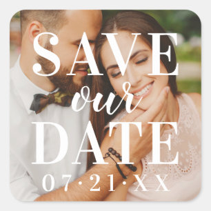 Sticker Carré Enregistrer notre date White Overlay Mariage photo
