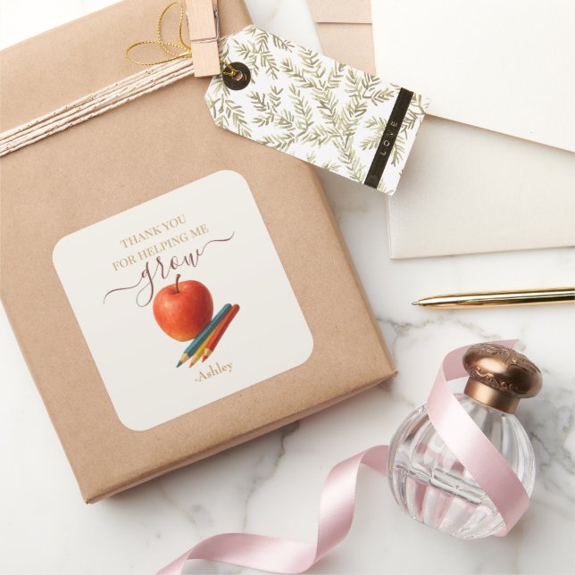 Sticker Carré Enseignant Apple Aquarelle - Cadeaux Mercis - (Cadeaux)