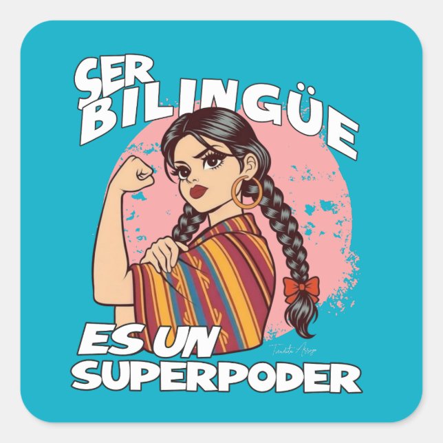 Sticker Carré Enseignant bilingue espagnol ESL Maestra Bilingüe (Devant)