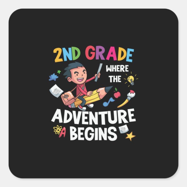 Sticker Carré Enseignant de 2e année 2e année Aventure commence (Devant)