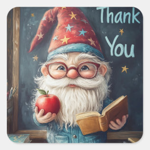 Sticker Carré Enseignant Gnome Cute - Illustration Merci