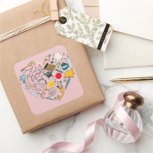 Sticker Carré Enseignant Professeur Outil Coeur