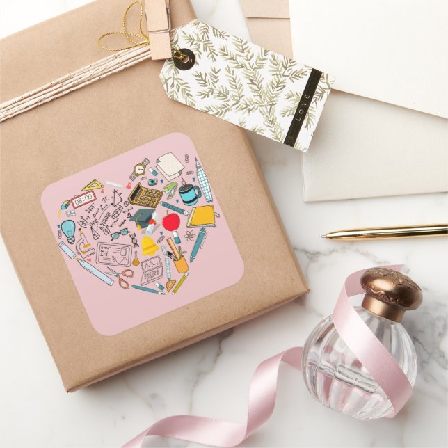 Sticker Carré Enseignant Professeur Outil Coeur (Cadeaux)