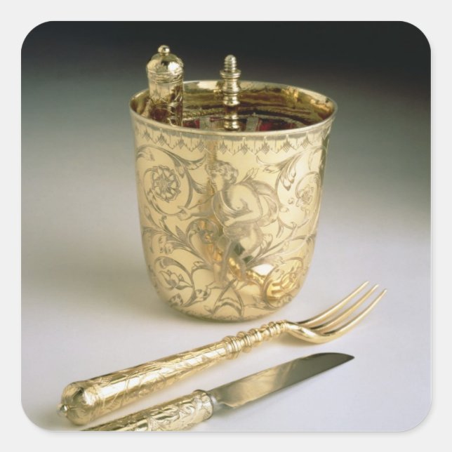 Sticker Carré Ensemble de voyage d'un couteau, d'une fourchette, (Devant)