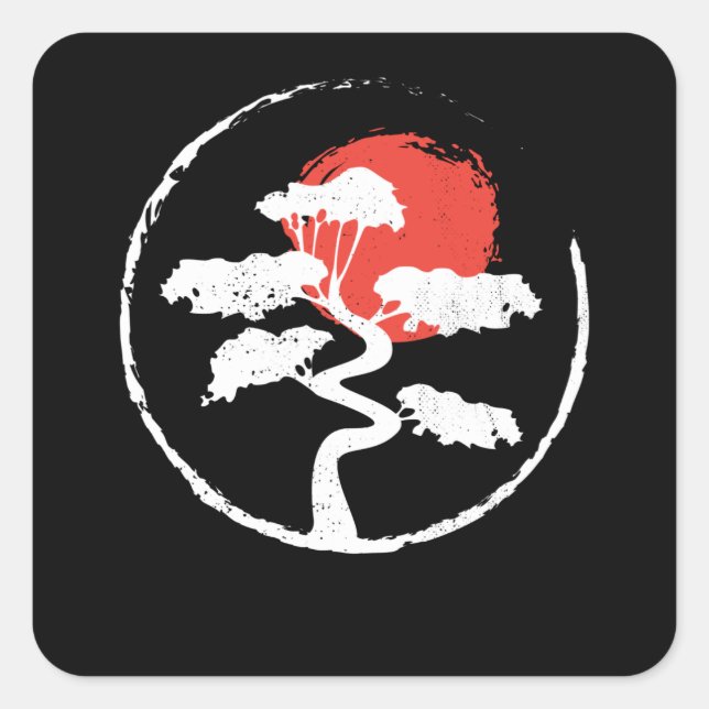 Sticker Carré Enso Cirle Bonsai Tree Japonais Zen Cadeau (Devant)