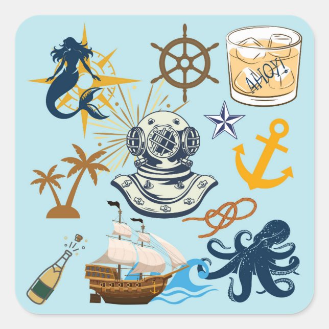 Sticker Carré Enterrement de vie de garçon Nautical (Devant)