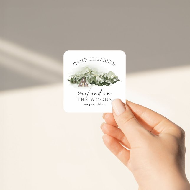 Sticker Carré Enterrement de vie de jeune fille Camping en forêt (Créateur téléchargé)