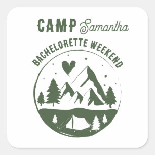 Sticker Carré Enterrement de vie de jeune fille Camping Week-end