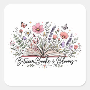 Sticker Carré Entre les livres et les fleurs amateur de livres l