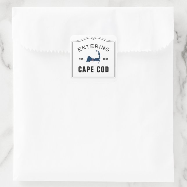 Sticker Carré Entrée Cape Cod avec Red Heart Wedding Favor (Sac)
