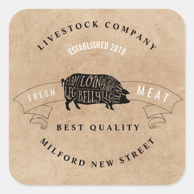 Sticker Carré Entreprise de viande de ferme petite entreprise (Devant)