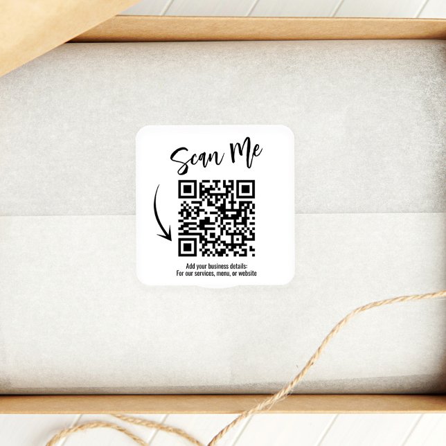 Sticker Carré Entreprise QR Code promotionnel Blanc (Simple scan me sticker template with QR Code. )