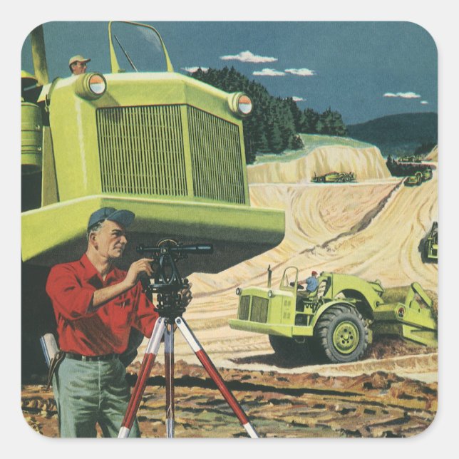 Sticker Carré Entreprise vintage, chantier de construction avec  (Devant)