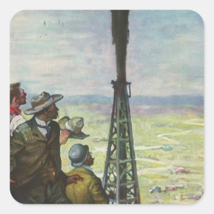 Sticker Carré Entreprise Vintage, puits de pétrole jaillissant a