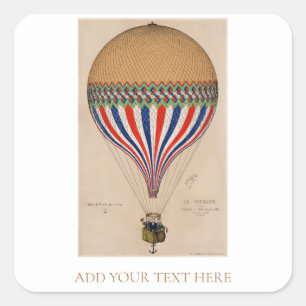 STICKER CARRÉ ENVELOPE SEAL : BALLON D'AIR CHAUD VINTAGE FRANÇAI