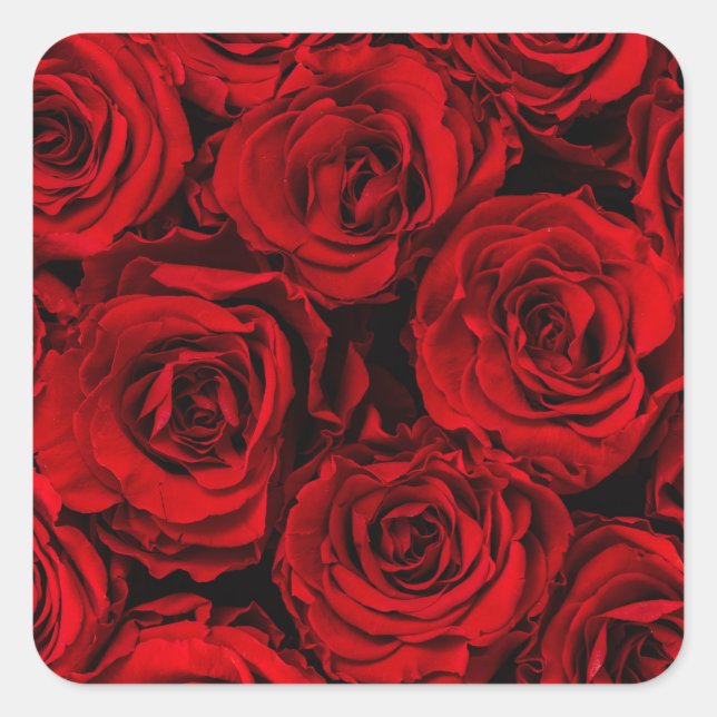 STICKER CARRÉ ENVELOPE SEAL : ROSES ROUGES : PERSONNALISABLE (Devant)