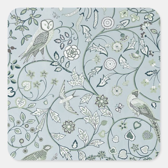 STICKER CARRÉ ENVELOPE SEAL : WILLIAM MORRIS : OWL & PHEASANT (Devant)