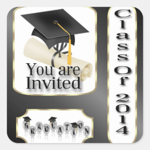 Sticker Carré Enveloppe Black and Gold Graduation