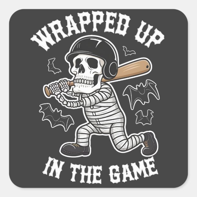 Sticker Carré Enveloppé dans le jeu baseball Halloween (Devant)