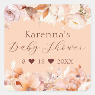 Sticker Carré Enveloppe de Baby shower d'automne de pêche floral