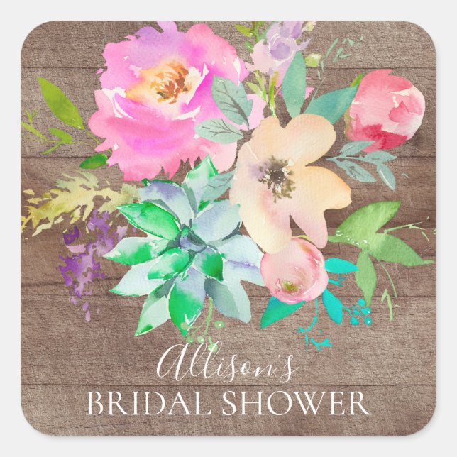 Sticker Carré Enveloppe de Fête des mariées de succulents et de  (Devant)