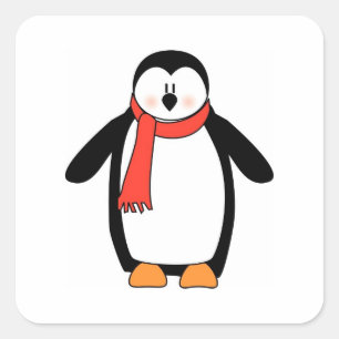 Sticker Carré Enveloppé de pingouin dans l'écharpe rouge