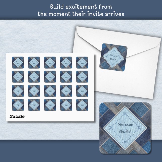 Sticker Carré Enveloppe Denim Party (Stylish Denim Party Square Envelope Seal Sticker)