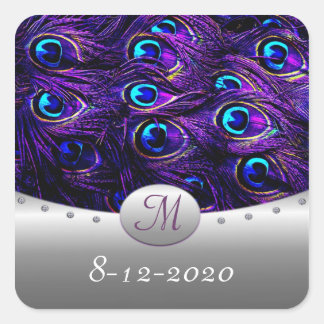 Sticker Carré Enveloppe Faire-part de mariage Peacock violet