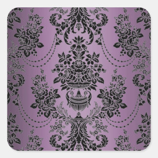 Sticker Carré Enveloppe Lapis violet Mariage damassé noir