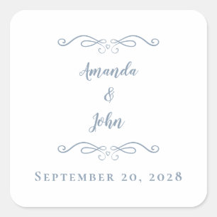 Sticker Carré Enveloppe Mariage Chic Favoriser Merci bleu Dusty