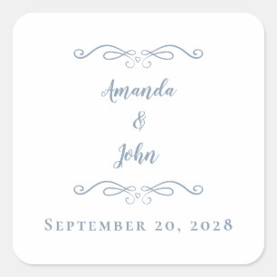 Sticker Carré Enveloppe Mariage Chic Favoriser Merci bleu Dusty