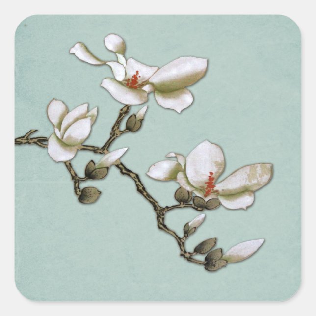 Sticker Carré Enveloppe turquoise et blanche Magnolia (Devant)