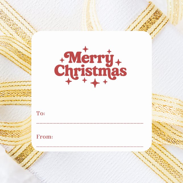 Sticker Carré Enveloppement cadeau de Noël rouge blanc rétro (Créateur téléchargé)