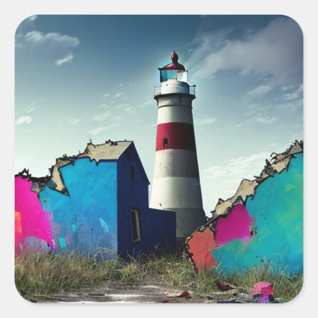 Sticker Carré Épave colorée de plage abandonnée (Devant)